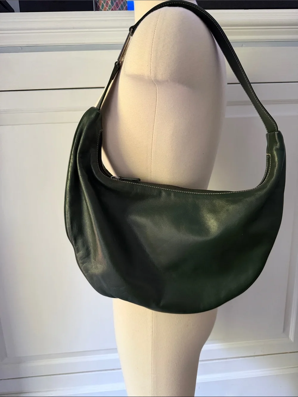 Lauren Ralph Lauren Dark Green Leather Hobo Shoulder Bag - Picture 1 of 10